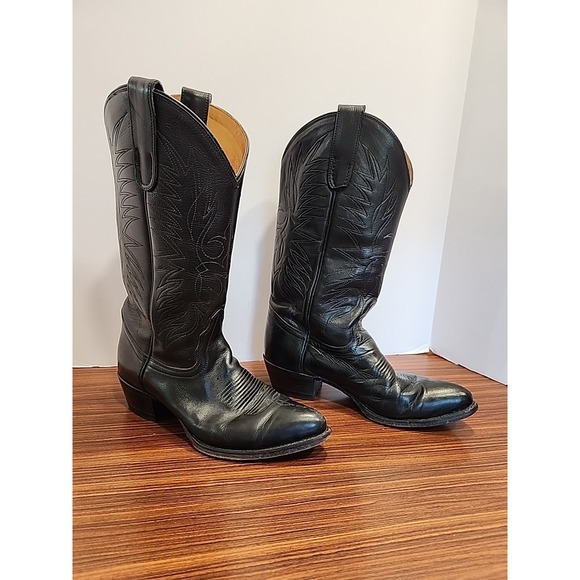 VTG Tony Lama El Paso Black Label‎ Cowboy Boots Western Calfskin Leather 2959 - Picture 1 of 12